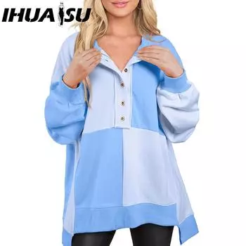 IHUASU Осенне-зимняя повседневная толстовка с капюшоном из бархата с пряжкой и длинными лацканами для женщин S