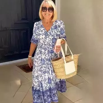 IHUASU Осеннее темпераментное длинное платье с рукавами семь точек и цветочным принтом тай-дай S розовый