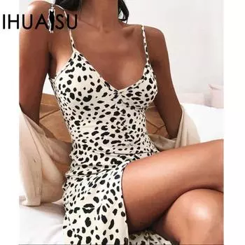 IHUASU Платье-комбинация Облегающее платье с леопардовым принтом весна/лето