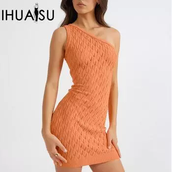 IHUASU Платье Pure Desire Sexy Hottie Package Hip, летнее женское трикотажное платье с открытыми плечами S розовый