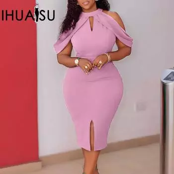 IHUASU однотонное платье с принтом, лето-весна, с круглым вырезом, без рукавов, женское, сексуальное, модное, с сумкой на плече, с разрезом на бедрах, большого размера S зелёный