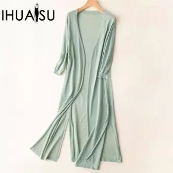 IHUASU солнцезащитный крем для женщин в длинной части внешнего пояса летняя шаль тонкая куртка праздничный пляж ледяной шелк трикотажная рубашка с кондиционером кардиган M белый