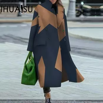 IHUASU свободная женская куртка из твида на зиму и осень, теплое пальто для поездок на работу S красный