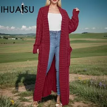 IHUASU Twist Pocket осень и зима женская мода сексуальный повседневный длинный S серый