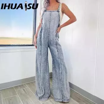 IHUASU Весенний свободный комбинезон женский ретро с бахромой широкий комбинезон S