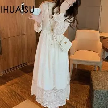 IHUASU Весенняя базовая юбка Белая длинная юбка Легкое роскошное шикарное модное кружевное платье Детское платье Осень S