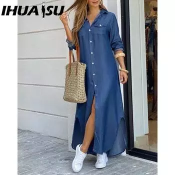 IHUASU Весна Лето Мода Сексуальная Блузка Длинная Юбка Платье Женщины S