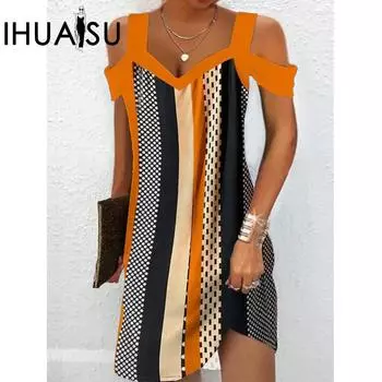 IHUASU весенне-летнее повседневное платье с короткими рукавами и принтом в этническом стиле для женщин S красный