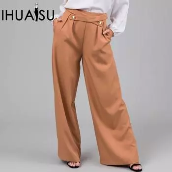 IHUASU весенне-летние повседневные модные свободные прямые женские брюки S оранжевый