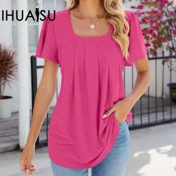 IHUASU весенне-летняя однотонная свободная женская блузка с квадратным воротником и ласточкиным хвостом S чёрный