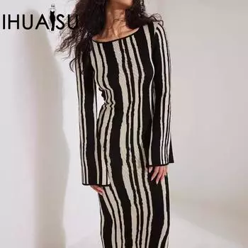 IHUASU весенне-осеннее тонкое модное платье с принтом