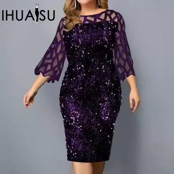 IHUASU весенне-осеннее женское платье больших размеров с индивидуальным дизайном и блестками, 10 цветов, 8 размеров M