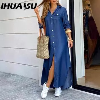 IHUASU весна-лето мода сексуальная рубашка длинная юбка платье S