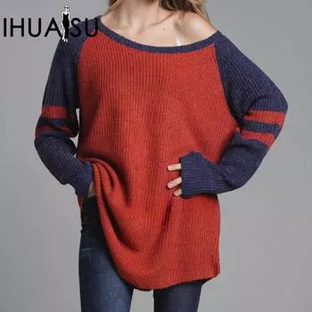 IHUASU Women s Autumn and Winter Commuter Versatile Knit Sweater Medium-length Loose Solid Colour Pullover Jumper S фиолетовый