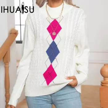 IHUASU Женское осенне-зимнее нижнее белье Hollow Collision Twist с длинным рукавом и полувысоким воротом, вязаный свитер S белый