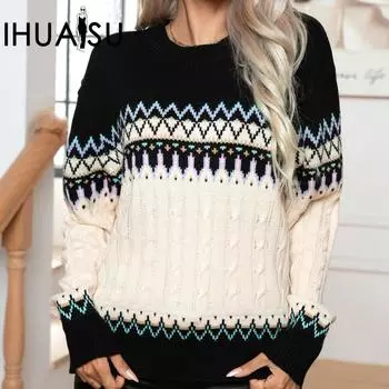IHUASU Женский поп-жаккардовый скрученный винтажный трикотажный свитер с длинным рукавом S