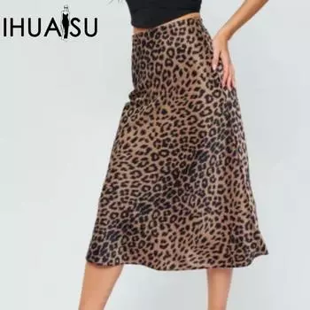 IHUASU женская атласная полуюбка летняя с высокой талией на молнии индивидуальная хипстерская леопардовая полуюбка XS цветной печати леопарда