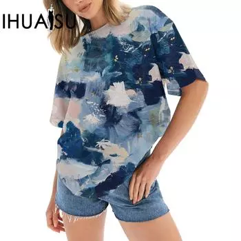IHUASU Женская футболка с принтом Женский модный повседневный топ с коротким рукавом S