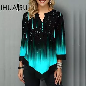 Футболка IHUASU женская уличная хипстерская с V-образным вырезом и неровным подолом S чёрный