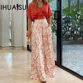 IHUASU женская летняя короткая рубашка, брюки, модный повседневный костюм S