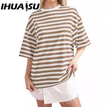 IHUASU Женская мода повседневная летняя весна полосатый принт 1/2 рукава О-образный вырез блузки и рубашки S
