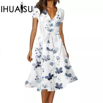 IHUASU женская мода сексуальное платье с v-образным вырезом облегающая юбка трапециевидной формы на шнуровке большая женская юбка S