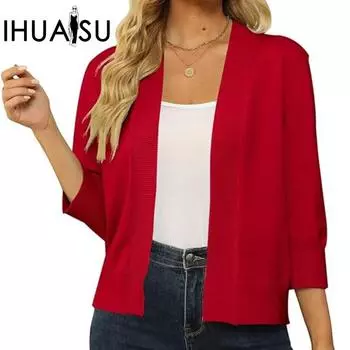 IHUASU Женская мода вязаный кардиган туника тонкий вязаный топ S чёрный