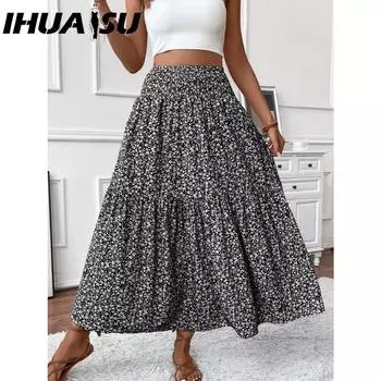 IHUASU Женская Модная Повседневная Летняя Весенняя Юбка S чёрный