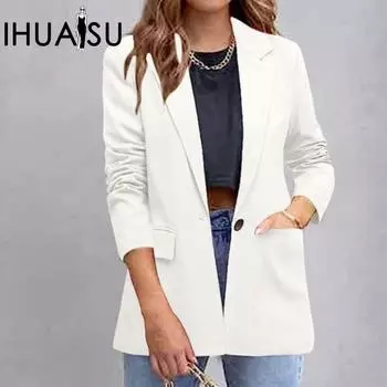 IHUASU Женская повседневная куртка-блейзер Temperament Commuting Slim Winter and Fall Jacket S белый