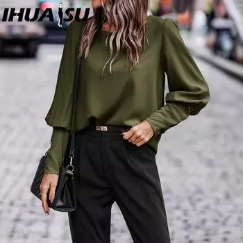 IHUASU Женская рубашка осень-зима, женский темперамент, пригородный топ с длинным рукавом, женская S чёрный