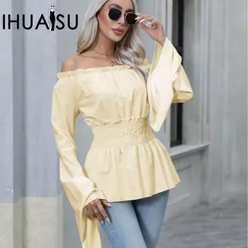 IHUASU Женская средневековая блузка с длинными рукавами S