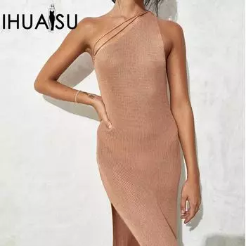 IHUASU Женские сексуальные пляжные платья на одно плечо Женские платья для отдыха на море S хаки