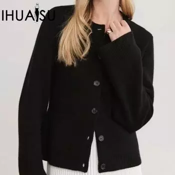 IHUASU Женский джемпер, осенне-зимний, простой, мягкий, ленивый, ветреный, вязаный кардиган S бежевый