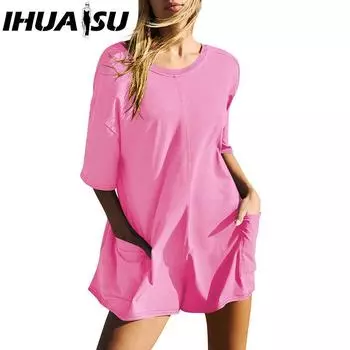 IHUASU Женский летний свободный повседневный комбинезон с короткими рукавами и открытой спиной S легкие хаки