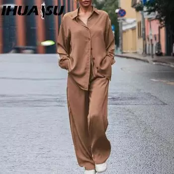 IHUASU Женский модный многоцветный свободный повседневный костюм S фиолетовый