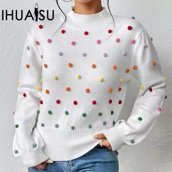 IHUASU Женский модный свитер с разноцветными нитками S синий