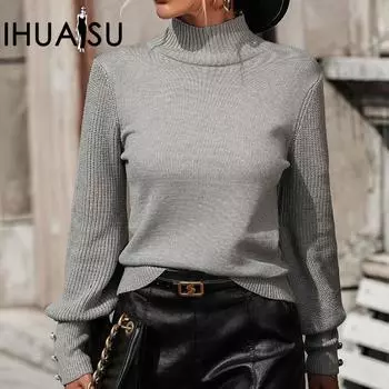 IHUASU Женский осенне-зимний однотонный свитер-пуловер с высоким воротом и бисером Hundred Sweater S бордовый