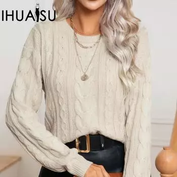 IHUASU Женский осенне-зимний ретро-скрученный трикотажный свитер с длинными рукавами S абрикосовый