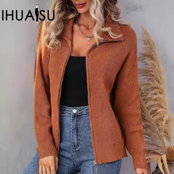 IHUASU женский осенне-зимний вязаный свитер с высоким воротом, однотонный вязаный свитер Oura Chain для женщин S темно-зеленого