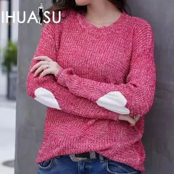 IHUASU Женский осенний и зимний свитер, трикотаж, сотни больших размеров, трикотаж для поездок на работу S бордовый