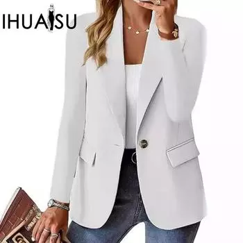 IHUASU женский осенний длинный рукав однотонный кардиган маленький пиджак S чёрный