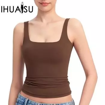 IHUASU Женский сексуальный халтер женский квадратный вырез жилет без рукавов топ S чёрный