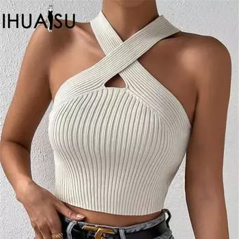 IHUASU Женский тонкий свитер с перекрестным воротом, жилет-топ S абрикосовый