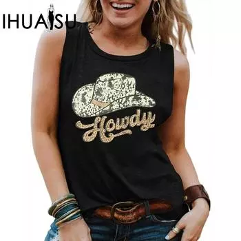 IHUASU женский весенне-летний повседневный пуловер с круглым вырезом, жилет в западном стиле, джинсовый свободный топ без рукавов с цветочным принтом, женский S