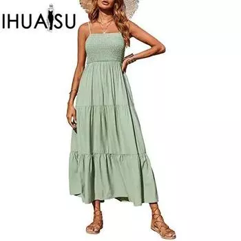 IHUASU женское многоярусное свободное платье без рукавов и без бретелек S розовый