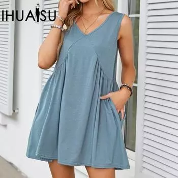 IHUASU Женское плиссированное жилет с карманами и V-образным вырезом без рукавов XS чёрный