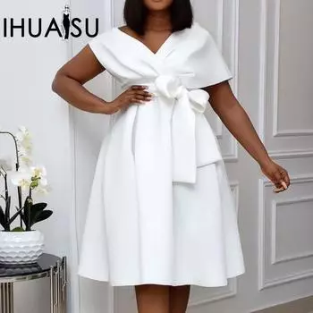 IHUASU женское сексуальное сексуальное платье трапециевидной формы с глубоким v-образным вырезом вечернее платье S белый