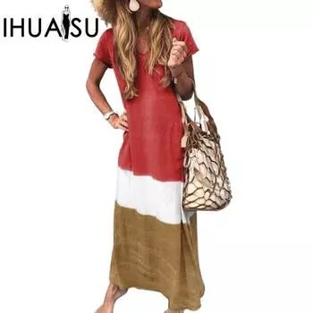 IHUASU Женское свободное платье большого размера с короткими рукавами и перекрещивающимися цветами S жёлтый