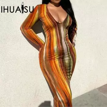 IHUASU женское весенне-летнее красочное платье без бретелек больших размеров с принтом тай-дай S