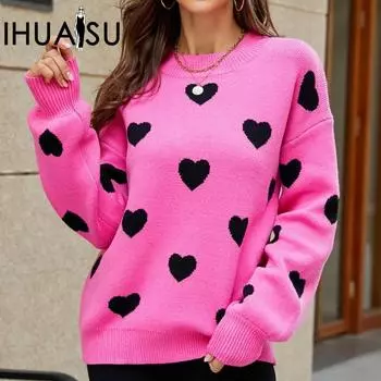 IHUASU Зимний пуловер с любовью ко Дню святого Валентина, женский свитер, женский свободный свитер больших размеров, женский S серый